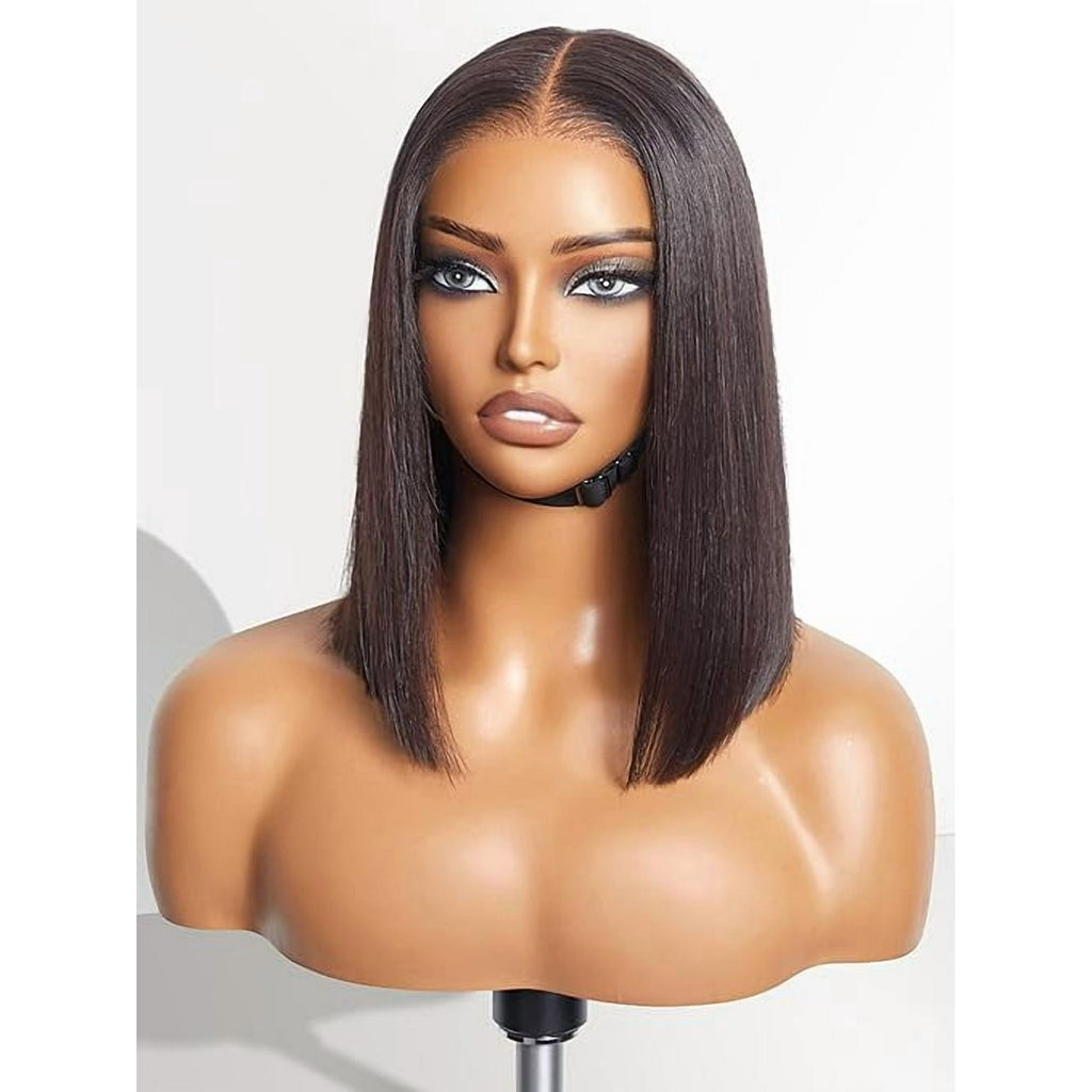 JUNGLE WAVE Lace Front Bob Wigs Human Hair 13x4 HD Lace Glueless Short Straight Human Hair Frontal Bob Wigs for Women Pre Plucked with Baby Hair Side Part 180% Density 12 inch
