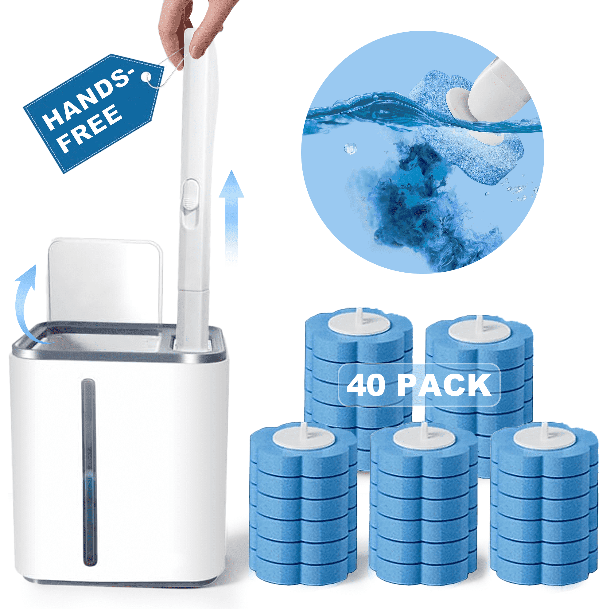 Disposable Toilet Bowl Brush and Holder Cleaning System with Cleanser-Infused Heads (40 Refills)