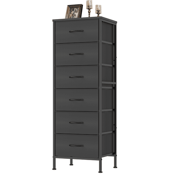 EZKAMFORT 6-Fabric Drawer Dresser for Bedroom Tall, Tall Fabric Chest of Drawers, Black Dresser of Clothes Drawer for Bedroom, Living Room