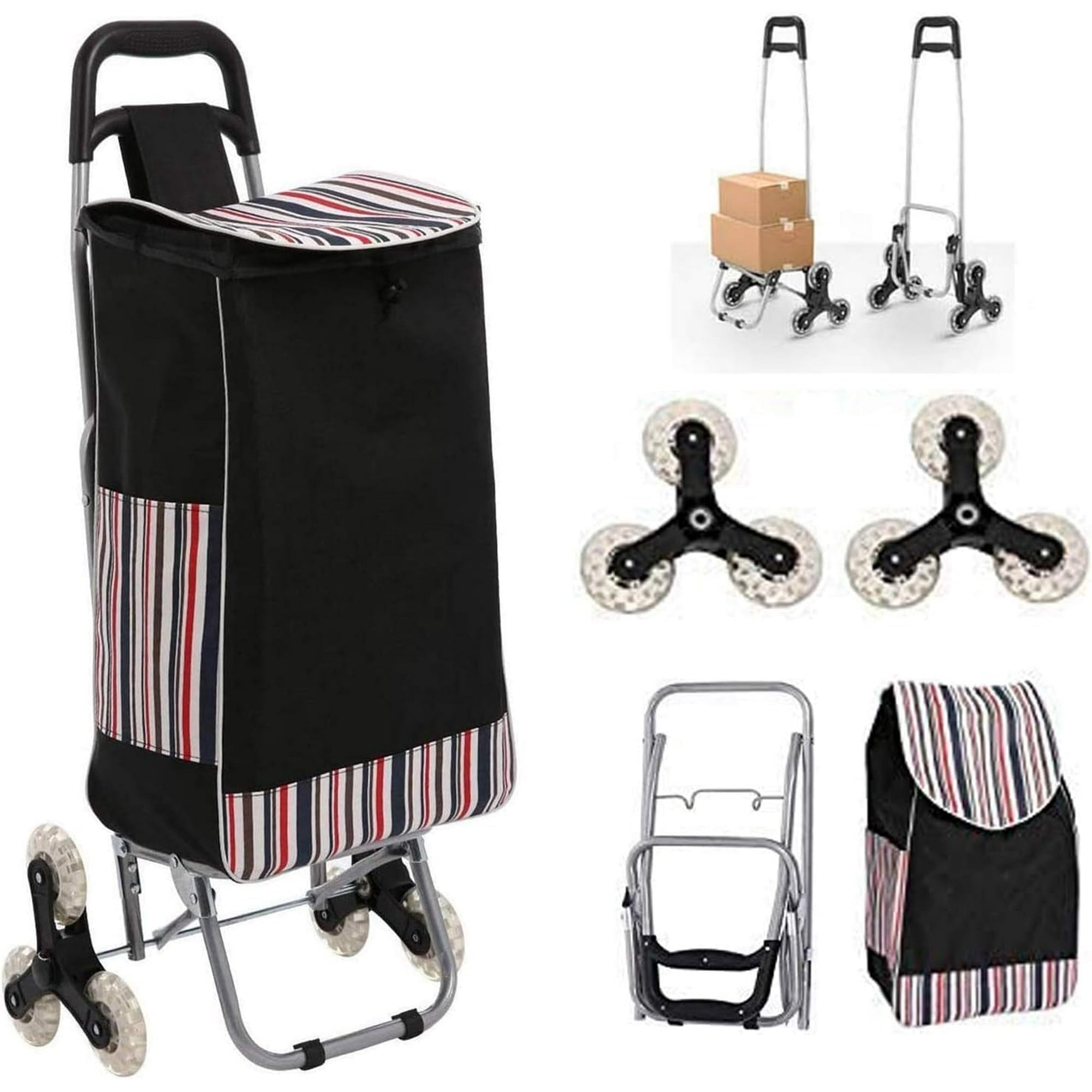 DNXNIAIFY no5061025 Folding Shopping Cart Grocery Wagon with Stair Climbing Wheels Red