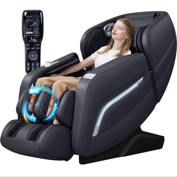 Full Body Zero Gravity Massage Chair with Yoga Stretching, Voice Control, SL Track, Foot Rollers, Airbags, Heating, and Bluetooth - Black