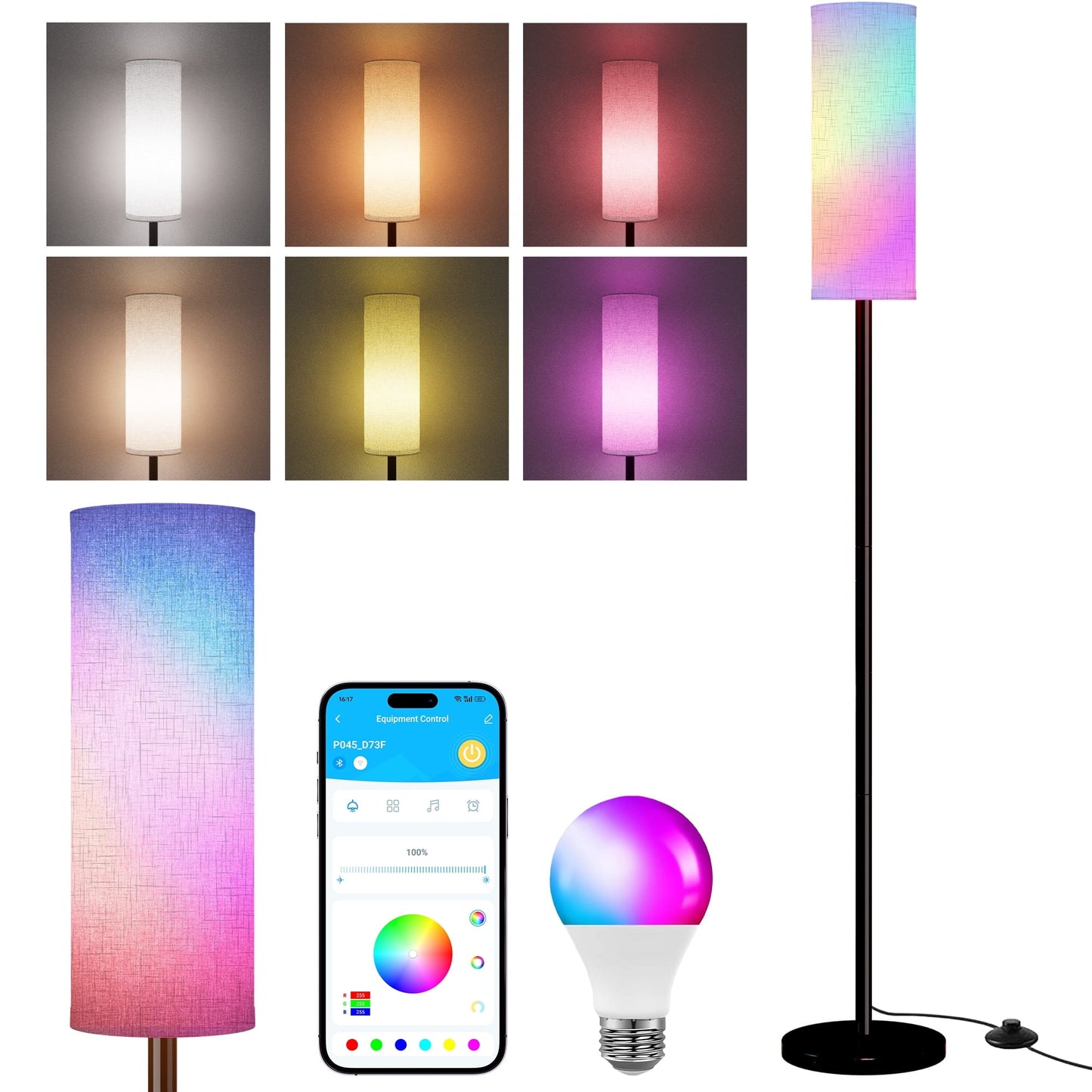 Hyrion Modern RGB Floor Lamp with Remote Control, Stepless Dimmer, for Living Room,Bedroom