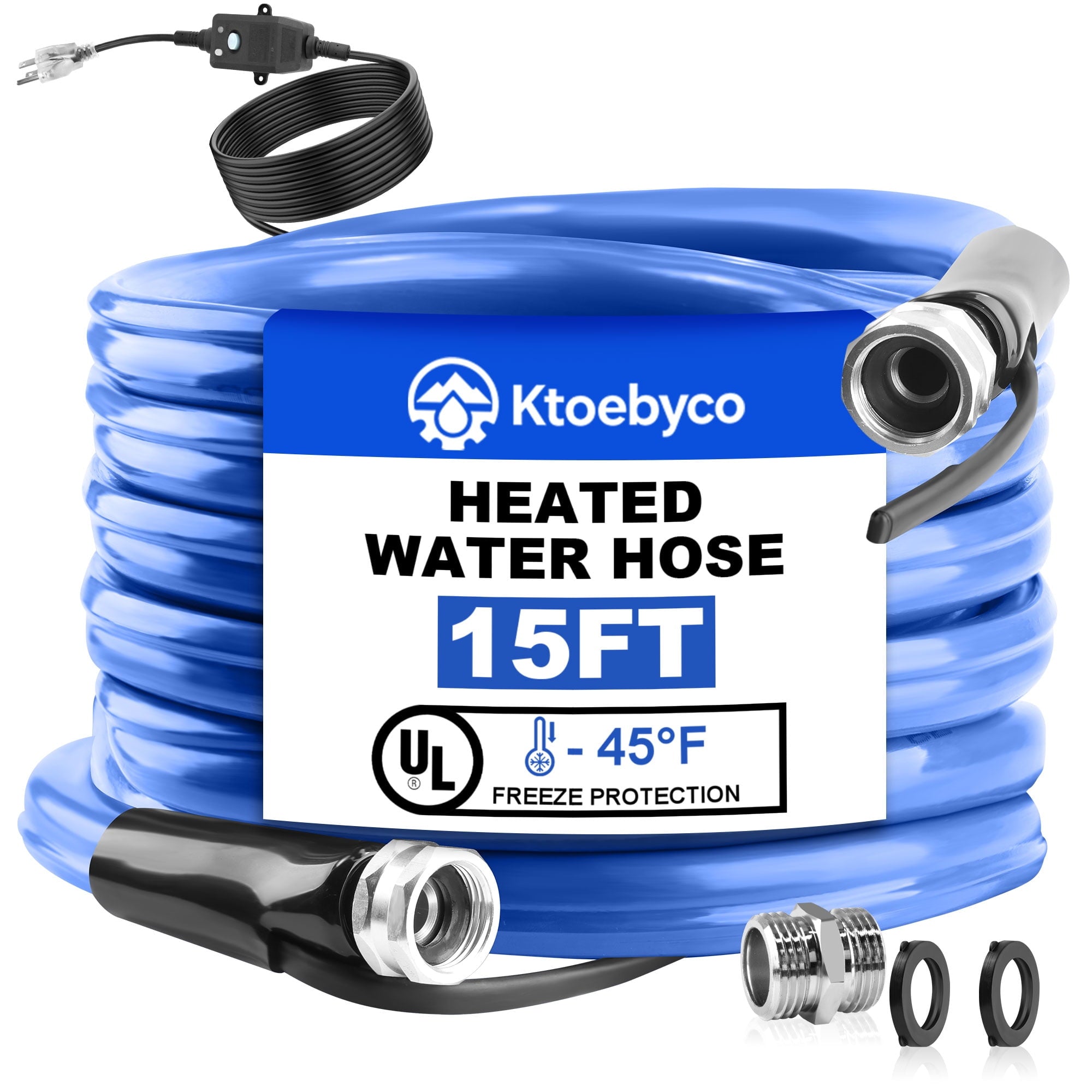 Ktoebyco 15FT Heated Water Hose for RV, Self-Regulating Anti-Freeze Hose -45°F, Lead & BPA Free