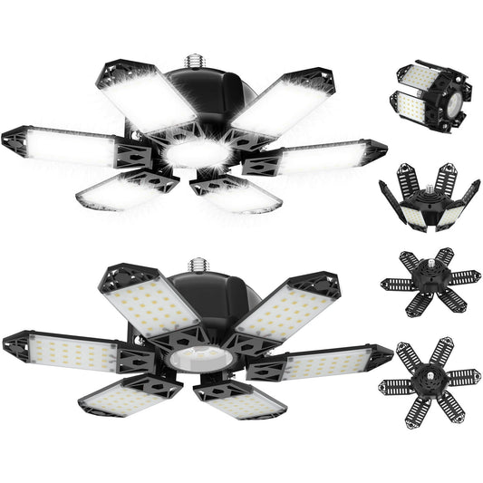 18000LM 6500K LED Garage Lights, Ultra Bright Ceiling Light with 6 Adjustable Panels, Deformable LED Shop Light for Garage Basement Workshop 220W, 2 Pack