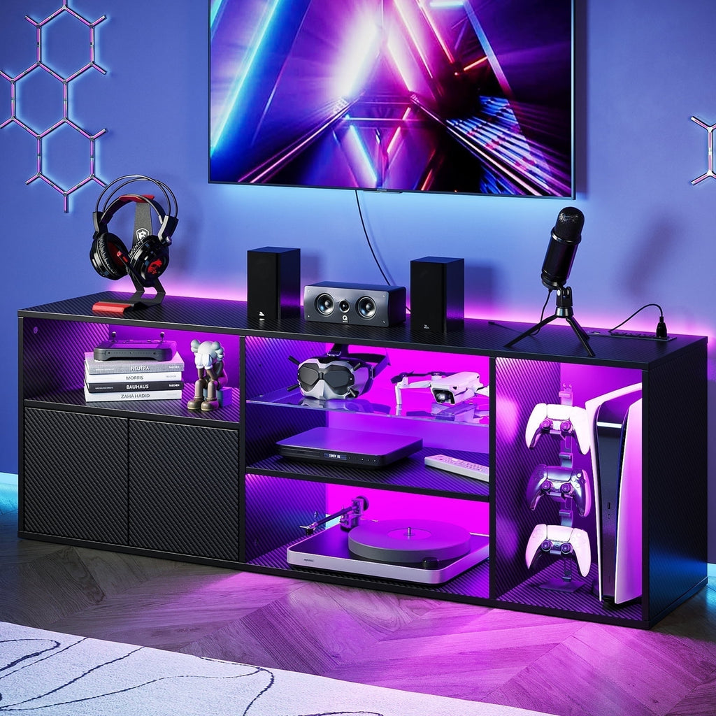 TV Stand for Living Room, Entertainment Center for TVs up to 65 inch, Console Table with Storage Adjustable Shelves, Carbon Fiber