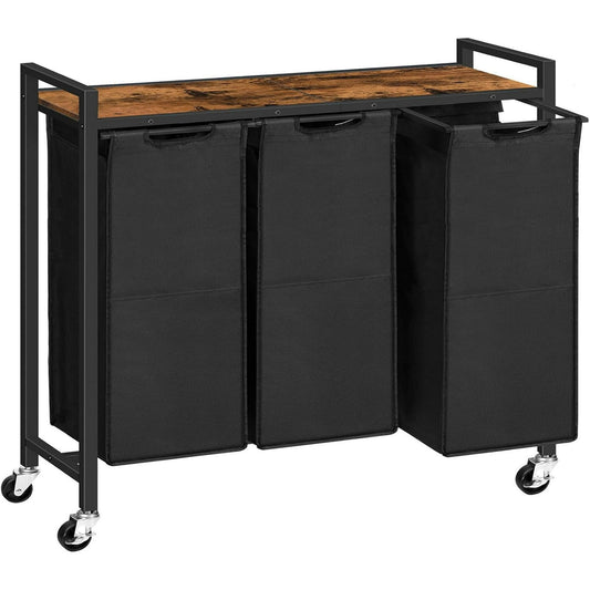 Laundry Basket, 135L Large Double, Freestanding Laundry Hamper 3 Section with Top Shelf & 3 Removable Washable Bags & Side Pockets for Dorm