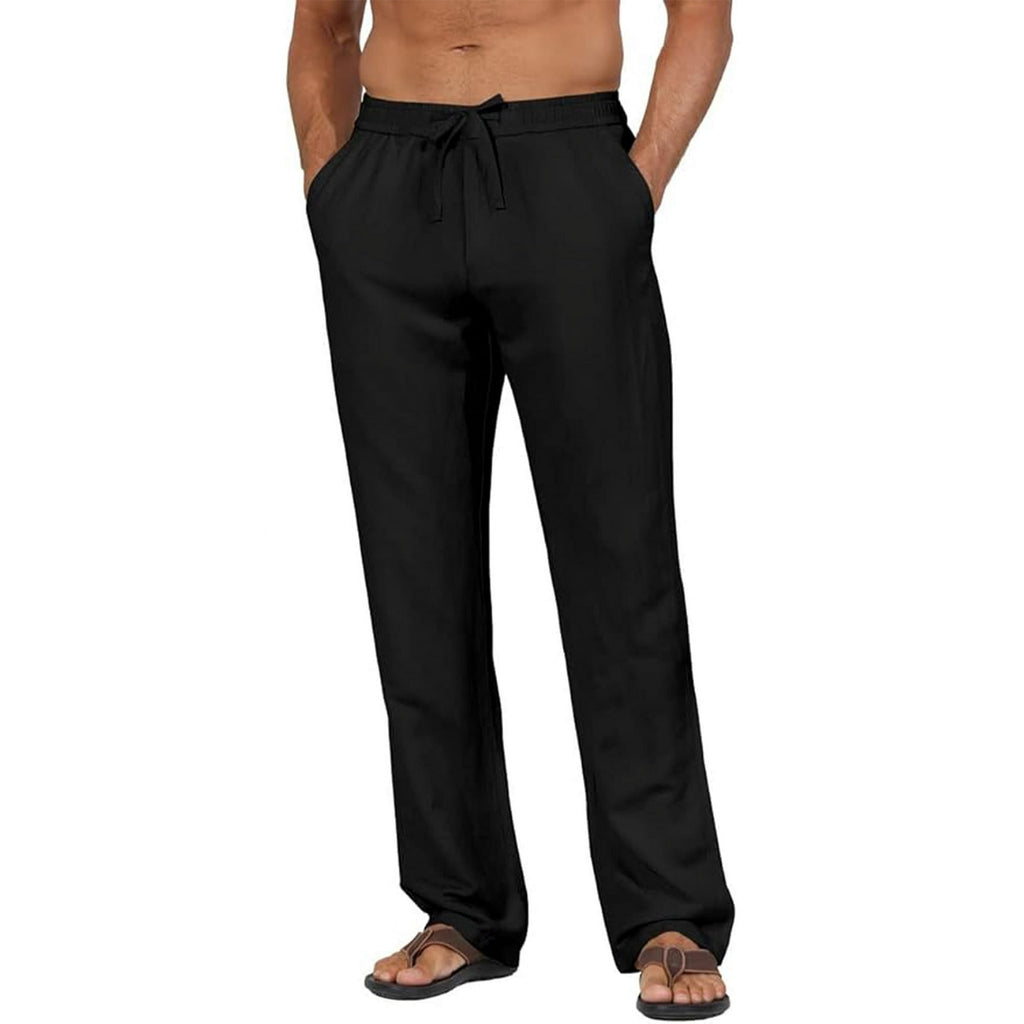 Linen Pants Men Slim Fit Men's Linen Cotton Elastic Waist Wide Leg Baggy Solid Harem Trousers