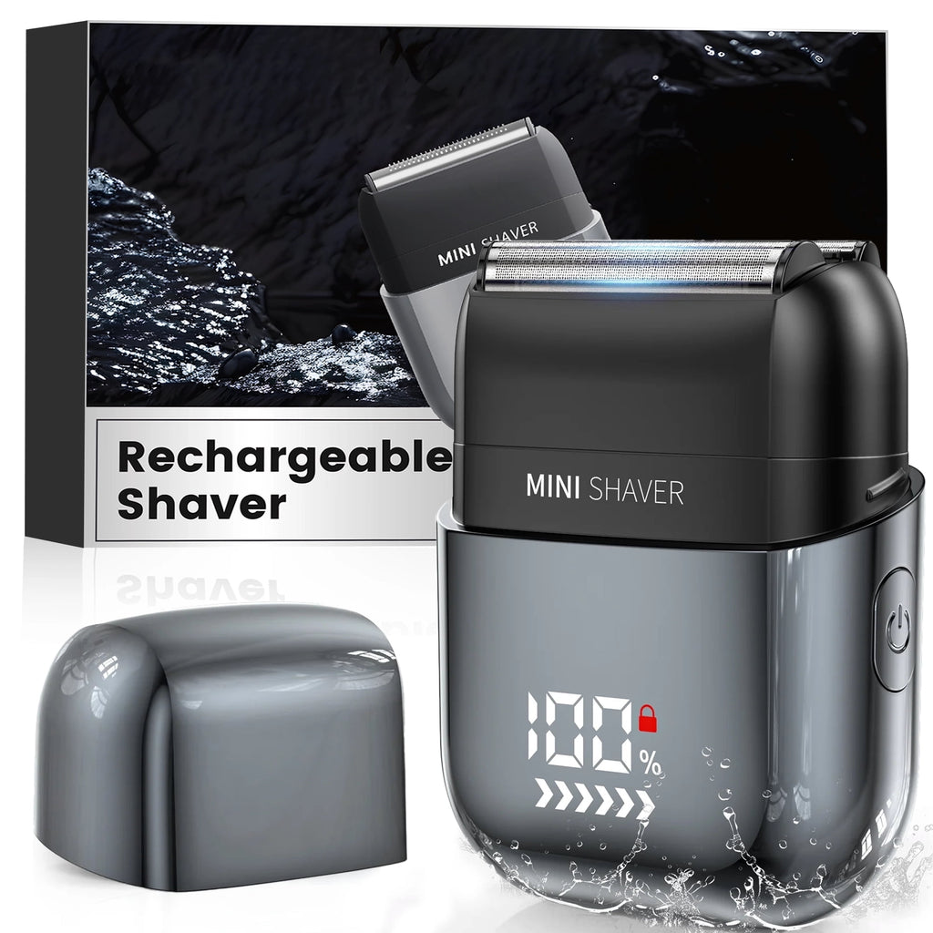 Electric Foil Shavers for Men, Rechargeable Mini Electric Razor with IPX7 Waterproof for Travel & Home, Gray