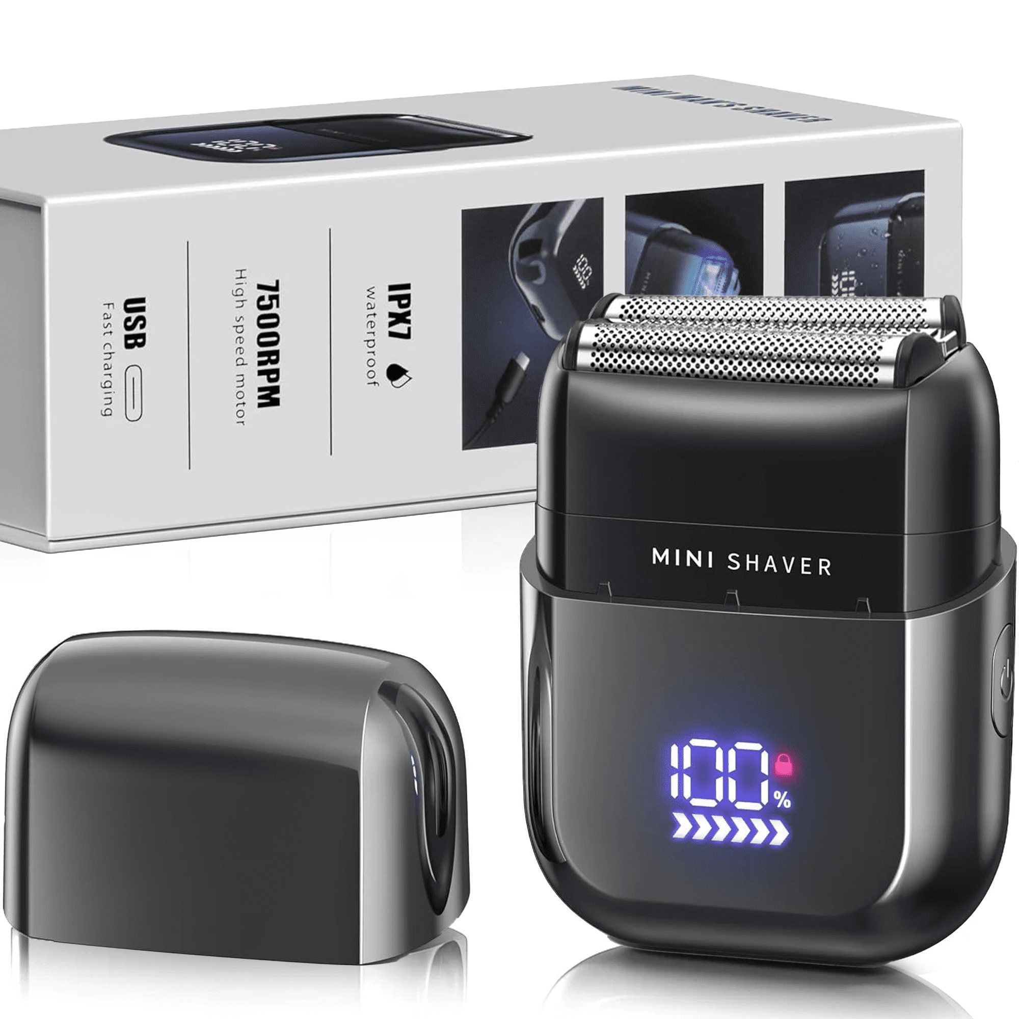 Mini Electric Razor for Men, Fast Rechargeable Foil Shaver for Beard/Face, IPX7 Waterproof for Travel & Home, Light Gray