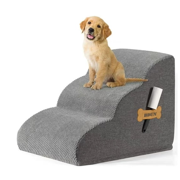 OEIKPFN 3 Tiers Dog Ramp and Stairs for Beds Or Couches - Non-Slip Sturdy Pet Steps - for Small Dogs to get on High Bed