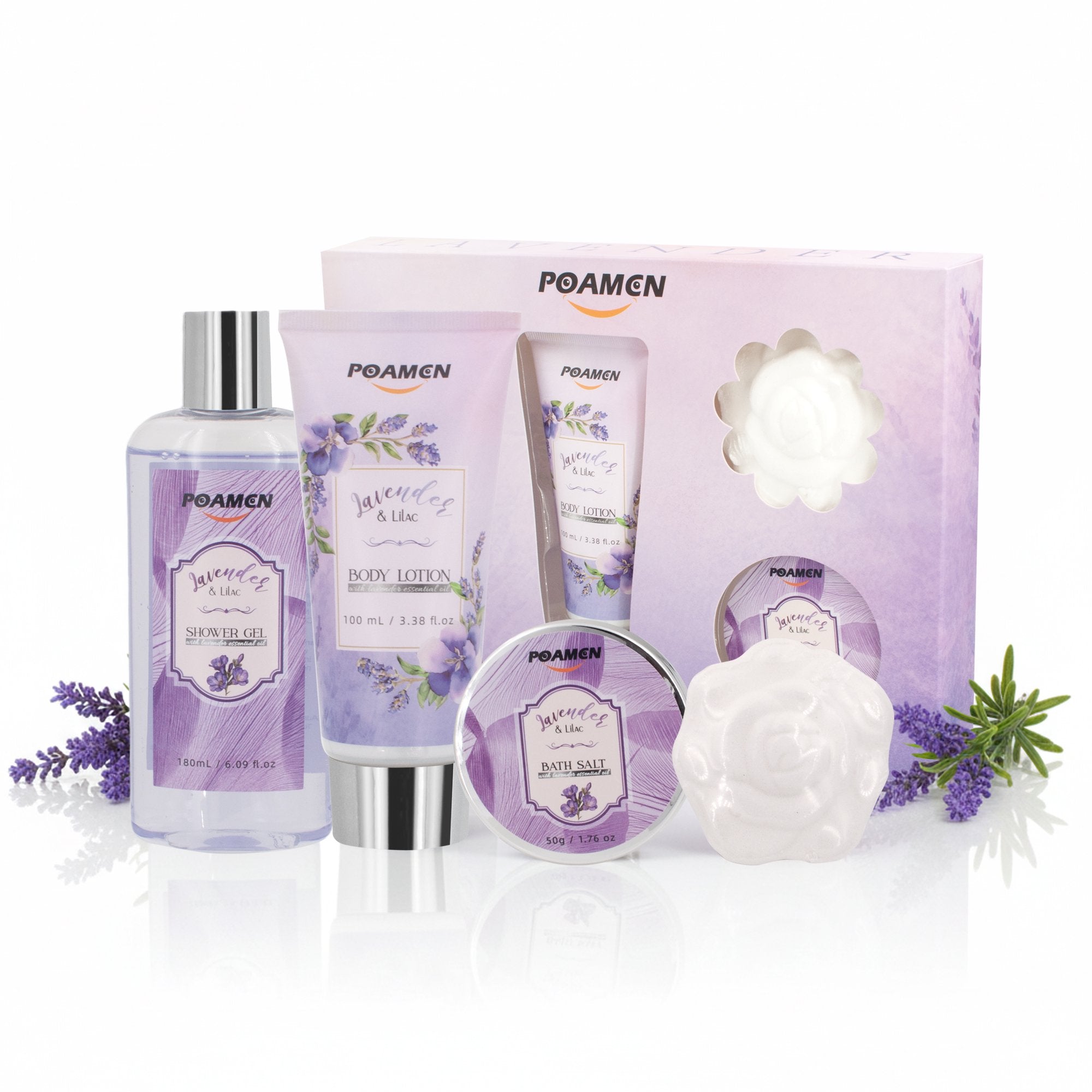Poamcn Bath and Body Gift Set,Home Spa Gift Set for Women,Lavender Scent,4 Piece Set