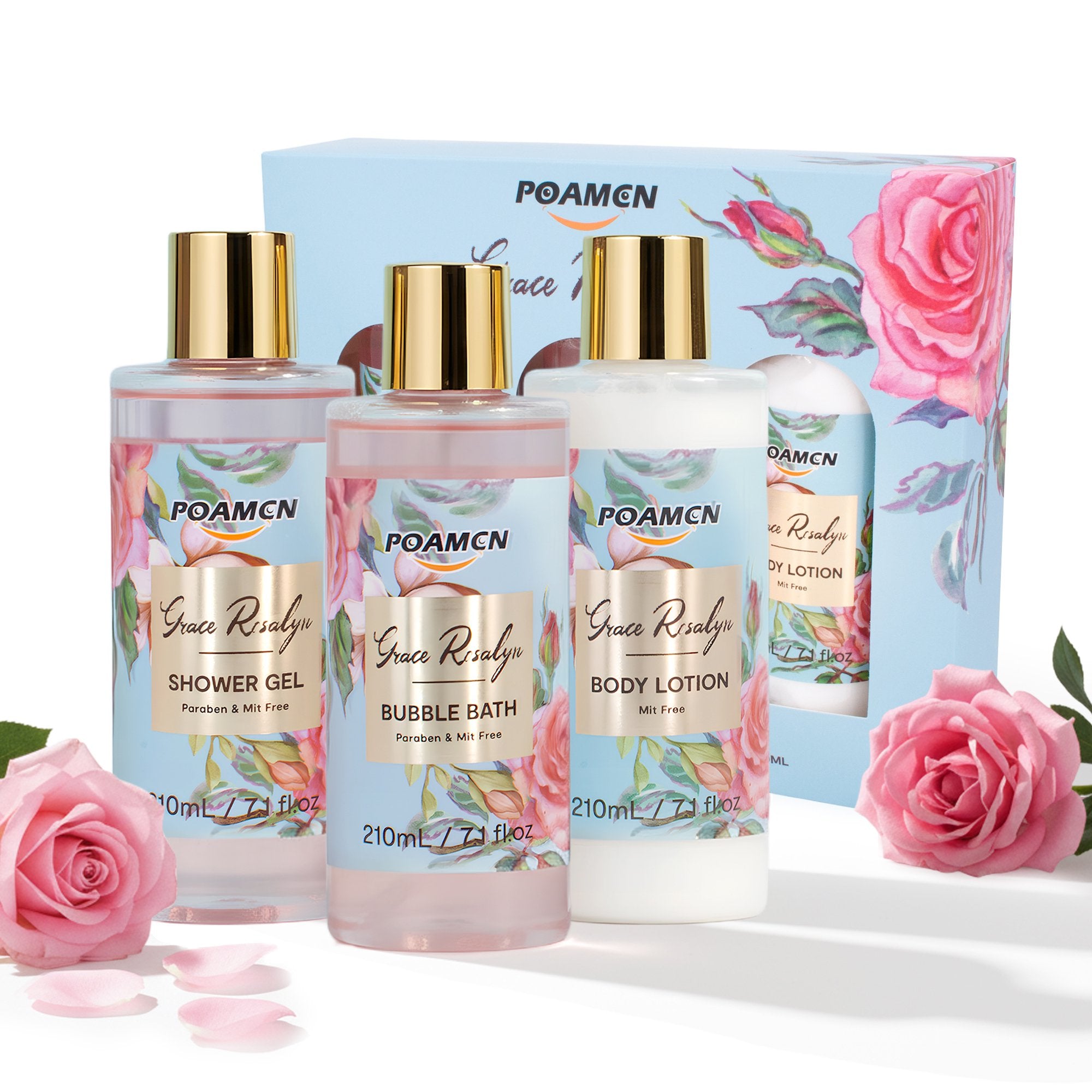 Poamcn Bath and Body Gift Set,Home Spa Gift Set for Women,Rose Scent,3 Piece Set