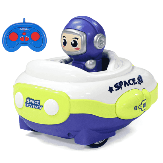 FRESHE Remote Control Car, Pop up Cartoon Spaceship Rc Car, Remote Control Bumper Car with Music and Lights, Toddler Toys for Ages 2-4.