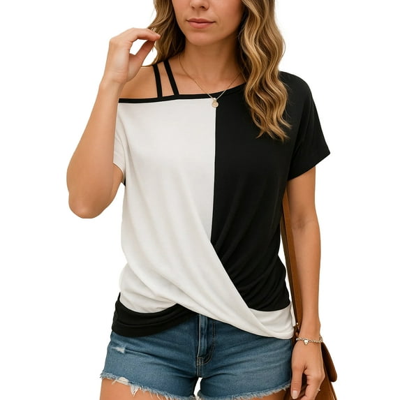 SOMER Women's Tops 2025 Off the Shoulder T Shirts for Women Summer Tops Loose Tops Color Block