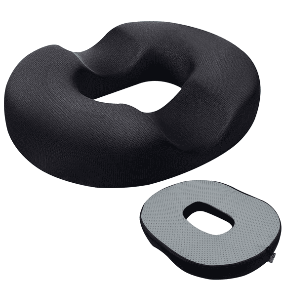Strlinen Donut Pillow Hemorrhoid Tailbone Seat Cushion – Large Black Lifting Cushion Pain Relief for Coccyx, Prostate, Sciatica, Pelvic Floor, Pressure Sores, Pregnancy