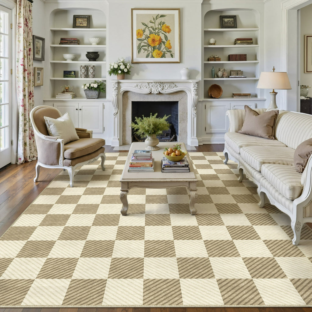 WIPONKEN 8x10 Checkered Area Rug Non-Slip Farmhouse Washable Carpet for Entryway, Bedroom, Living Room, Kitchen, Bathroom Soft Indoor Door Mat