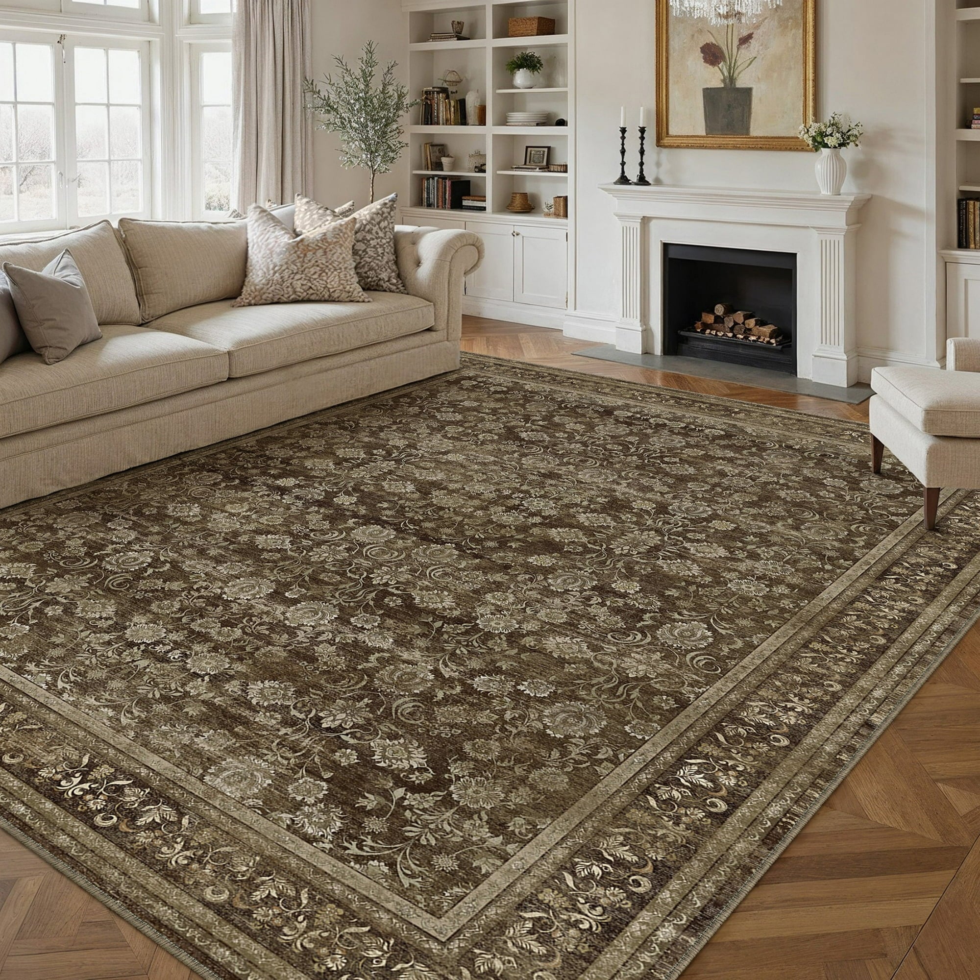 WIPONKEN 8x10 Area Rugs for Living Room Bedroom Dining Room Office Farmhouse, Machine Washable Non Slip Vintage Persia Rug
