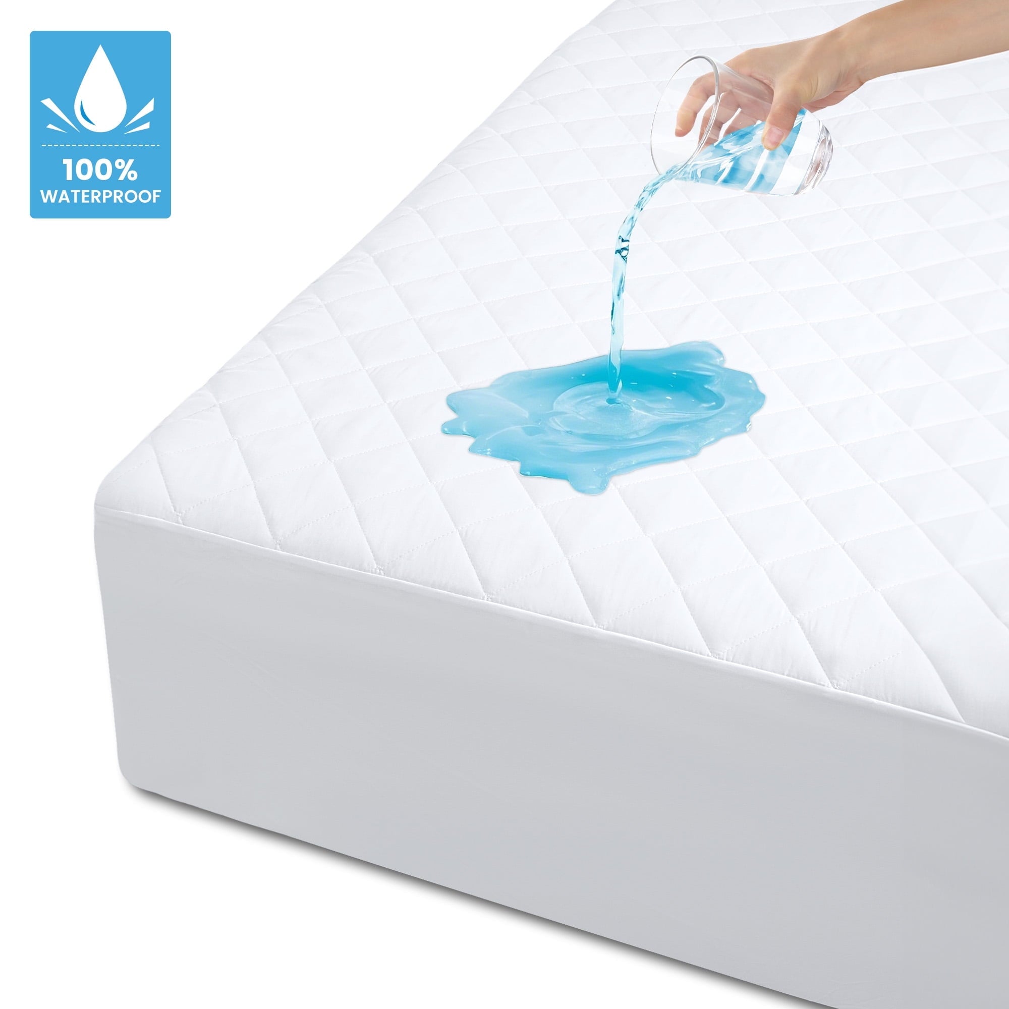 WISHEAD Full Mattress Protector 100% Waterproof Mattress Topper Mattress Pad Soft Breathable Comfortable Protection，White