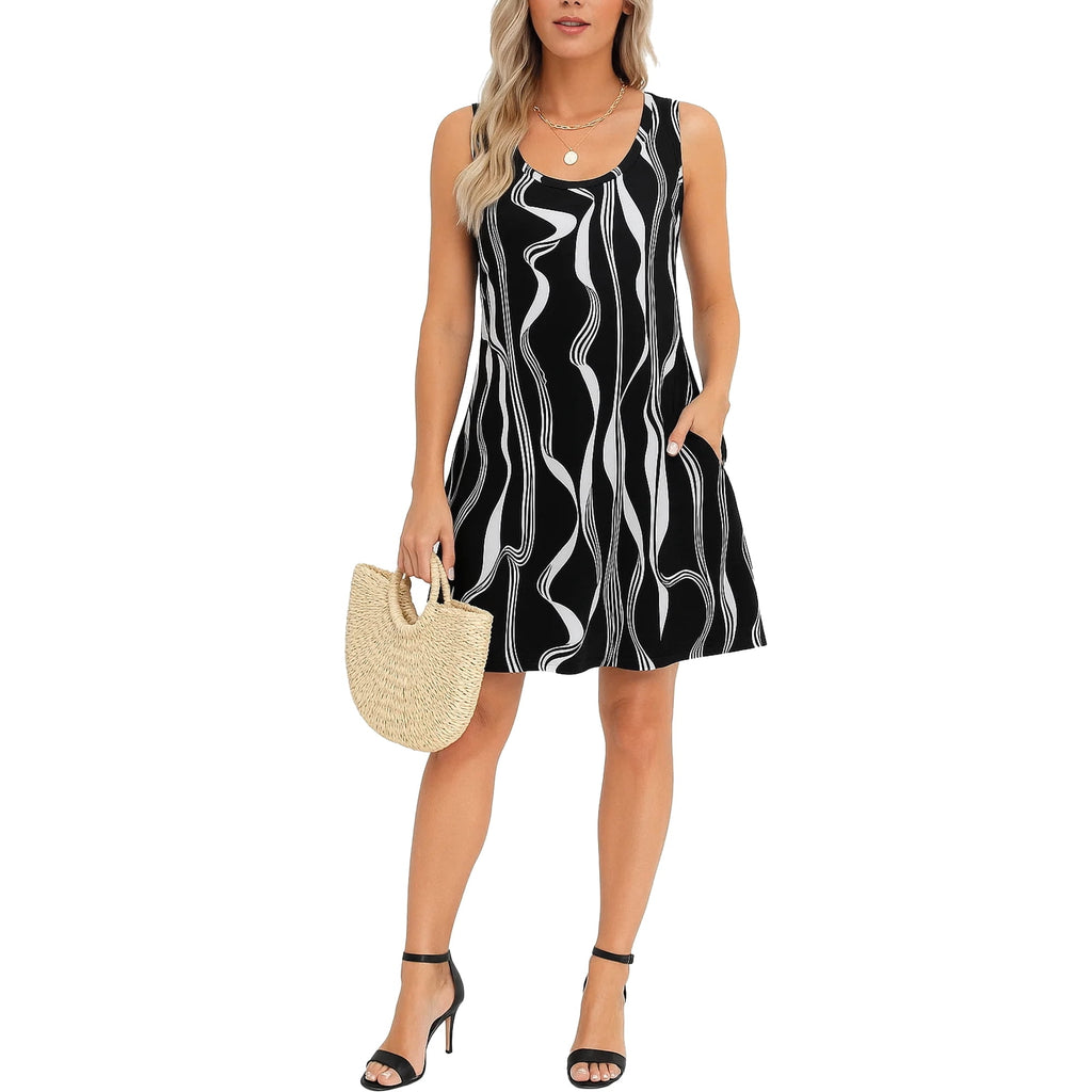 MLDRA Dresses for Women Skirts Sleeveless Boho Beach Mini Dress Casual Flowy with Pockets Spring Summer Trendy 2025