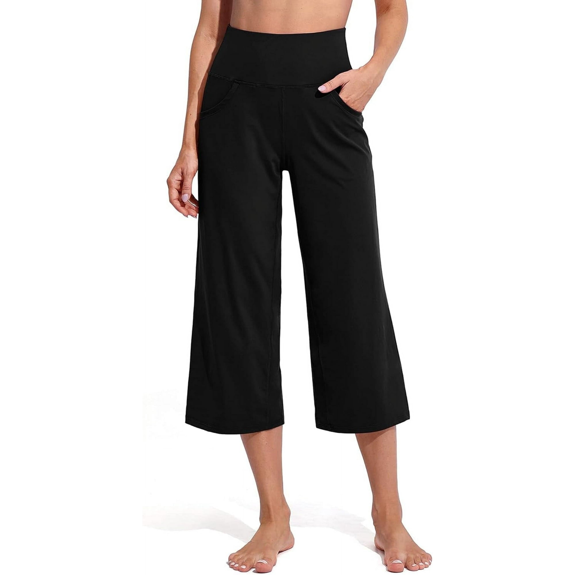 MLDRA Capri Wide Leg Sweatpants for Women Yoga Flare Petite Pants with Pockets Workout High Waist Pant Lightweight Cotton Work Pants Leggings for Summer (Available in Plus Size)
