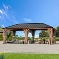 Modern Shade 12x24 Wood Hardtop Gazebo with Steel Roof,Curtains&Netting,Outdoor Grill Pavilion