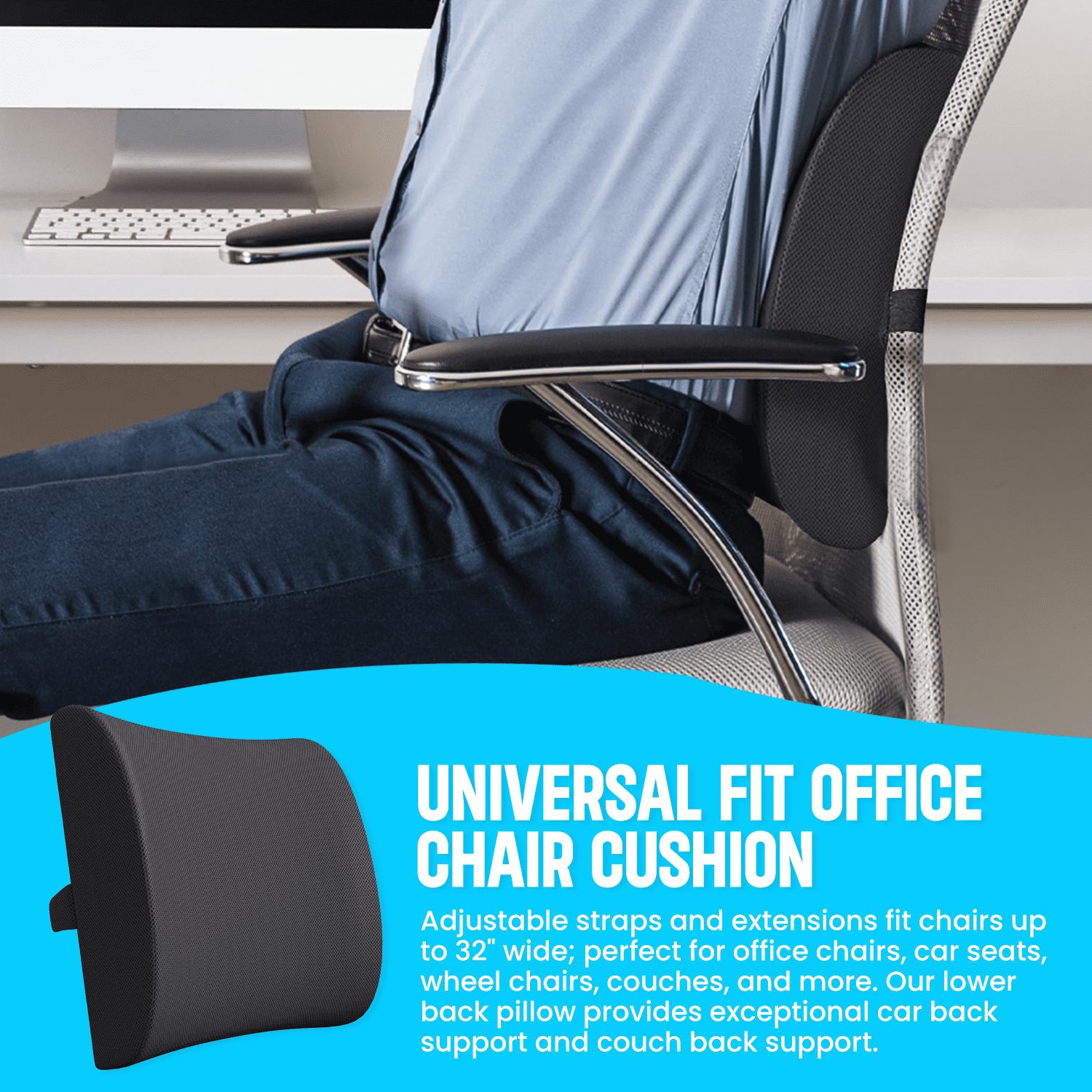 Strlinen Lumbar Support Pillow for Office Chair and Car Seat, Back Support Memory Foam Pillow for Pain Relief Improve Posture, Perfectly Balanced Back Cushion for Car, Computer, Gaming Chair