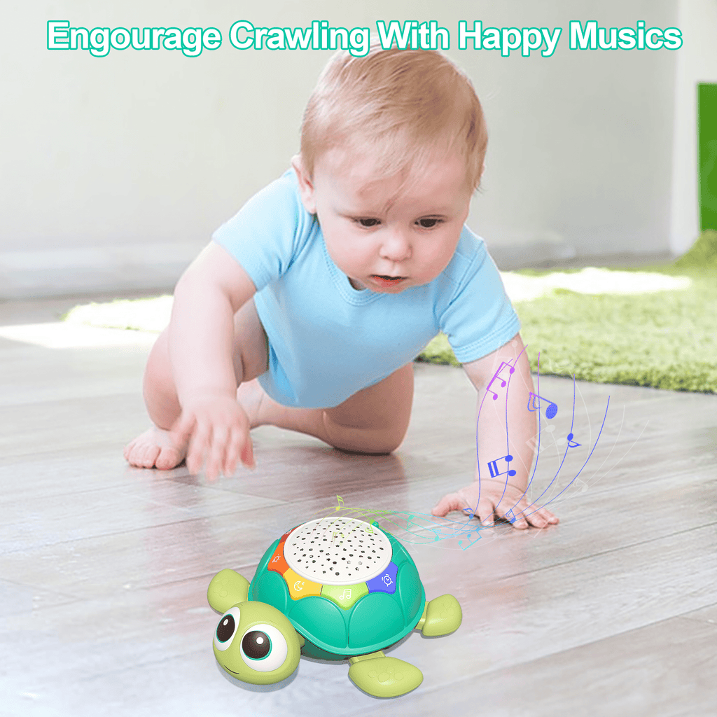 FRESHE Toddler Toys for 1 Year Old Boy Girl Gifts, 5 in 1 Turtle Musical Crawling Toy with Lighting & Music, Baby Sensory Toys for Toddlers 1-3