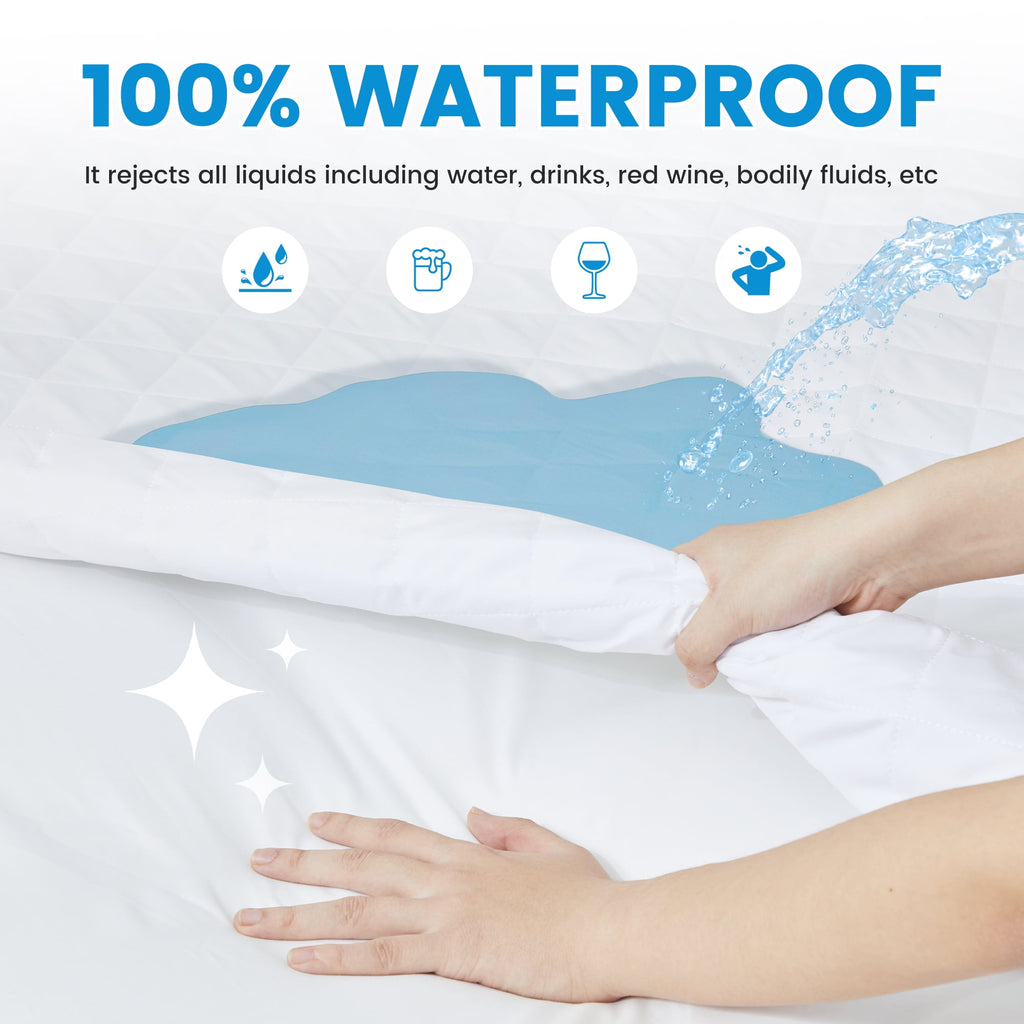 WISHEAD King Mattress Protector 100% Waterproof Mattress Topper Mattress Pad Soft Breathable Comfortable Protection，White