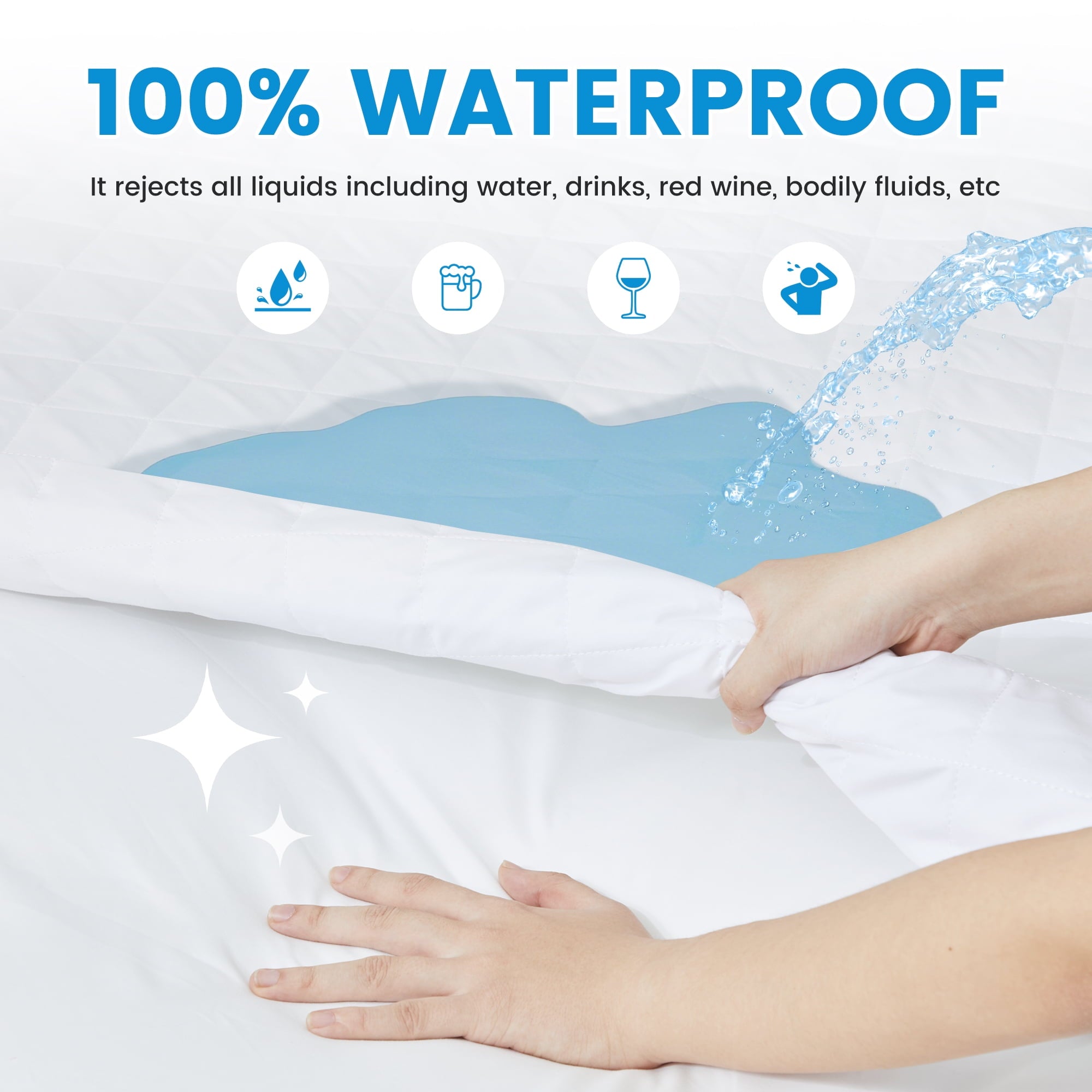 WISHEAD King Mattress Protector 100% Waterproof Mattress Topper Mattress Pad Soft Breathable Comfortable Protection，White