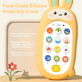 FRESHE Musical Kids Phone Toy with Rabbit Silicone Case, Sensory Learning Toys for 1 Year Old with 13 Functions, Multi Sound Effects & Music, Yellow