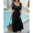MLDRA Dresses for Women Long Maxi Skirt Sundress Spring Summer Beach Cold Shoulder with Pockets 2025 Black