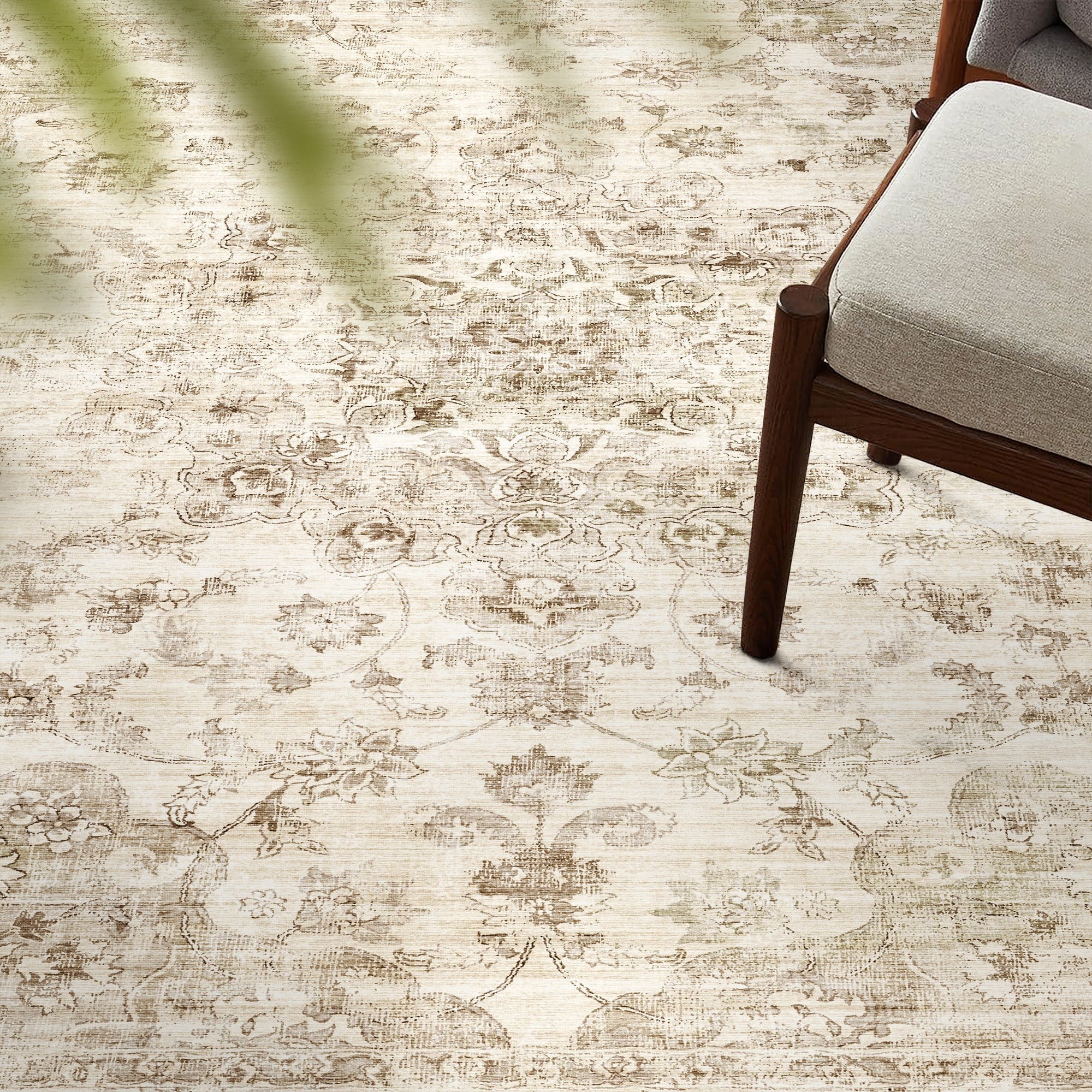 WIPONKEN 8x10 Area Rugs for Living Room Bedroom Dining Room Office Farmhouse, Machine Washable Non Slip Vintage Persia Rug Beige