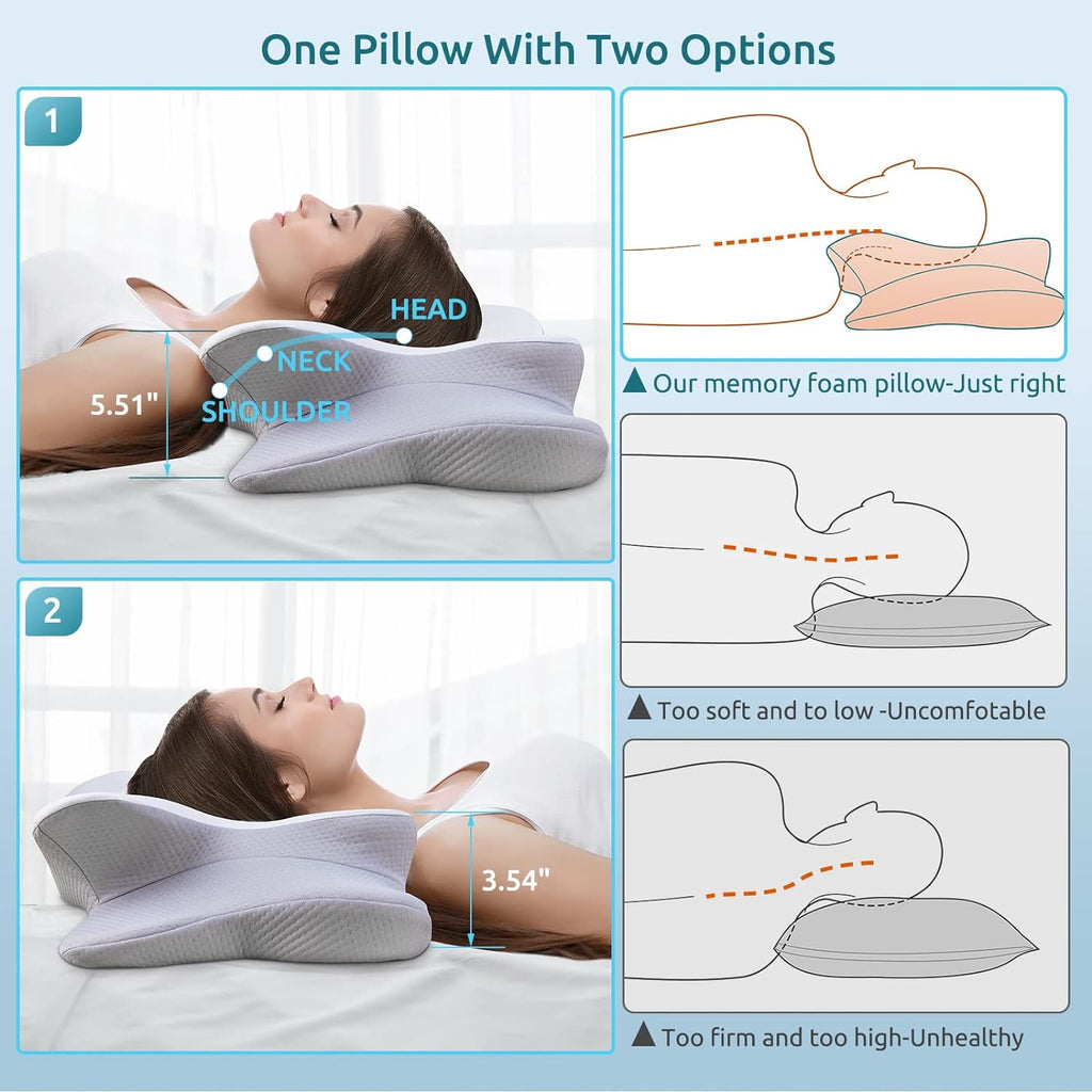 Strlinen Cervical Pillow for Neck and Shoulder Pain Relief, Contour Memory Foam Pillow, Ergonomic Neck Support Pillow for Side Back Stomach Sleepers with Pillowcase