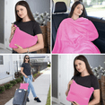 Strlinen Travel Blanket and Pillow - Premium Soft 2 in 1 Airplane Blanket with Soft Bag Pillowcase, Hand Luggage Sleeve and Backpack Clip (Pink)