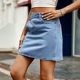 Women's Denim Jean Skirt High Waisted Button Front Mini Skirt with Pockets Irregular Waist Design A-Line Stretch Girls Vintage Skirt