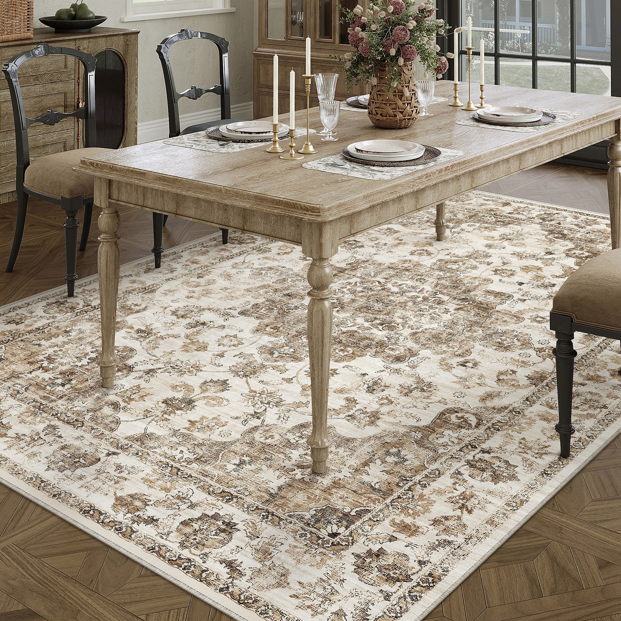 WIPONKEN 8x10 Area Rugs for Living Room Bedroom Dining Room Office Farmhouse, Machine Washable Non Slip Vintage Persia Rug Brown