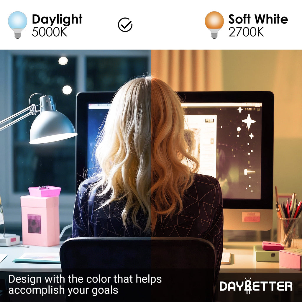 DAYBETTER G25 LED Light Bulbs, Round Light Bulbs , 40W LED Light Bulbs Equivalent, Daylight White 5000K, E26 Base, 450LM, Non-Dimmable, 4 pack.