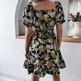 MLDRA 2025 Women's Dress Floral Print Puff Sleeve Smocked Waist Dresses Casual Sundresses for Women