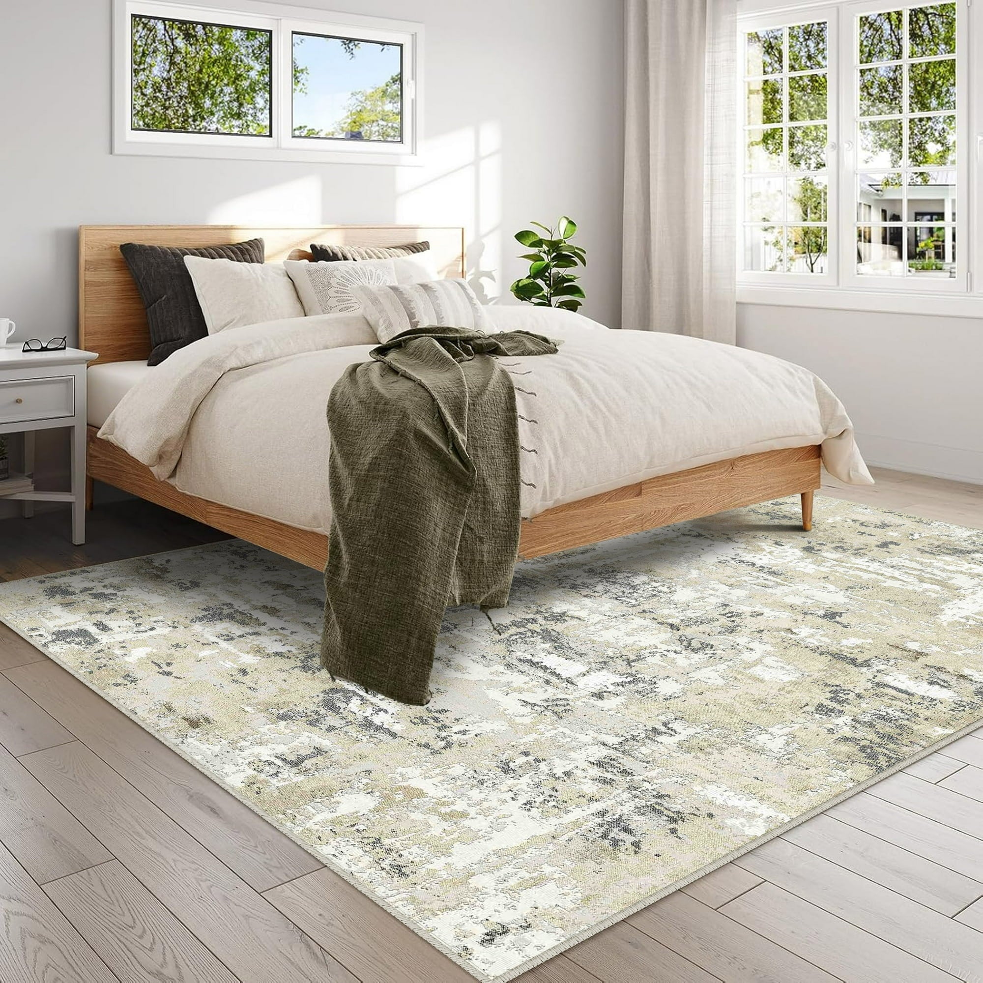 WIPONKEN 8x10 Area Rug for Living Room and Bedroom, Washable Modern Abstract Low-Pile Mat with Non-Slip Backing