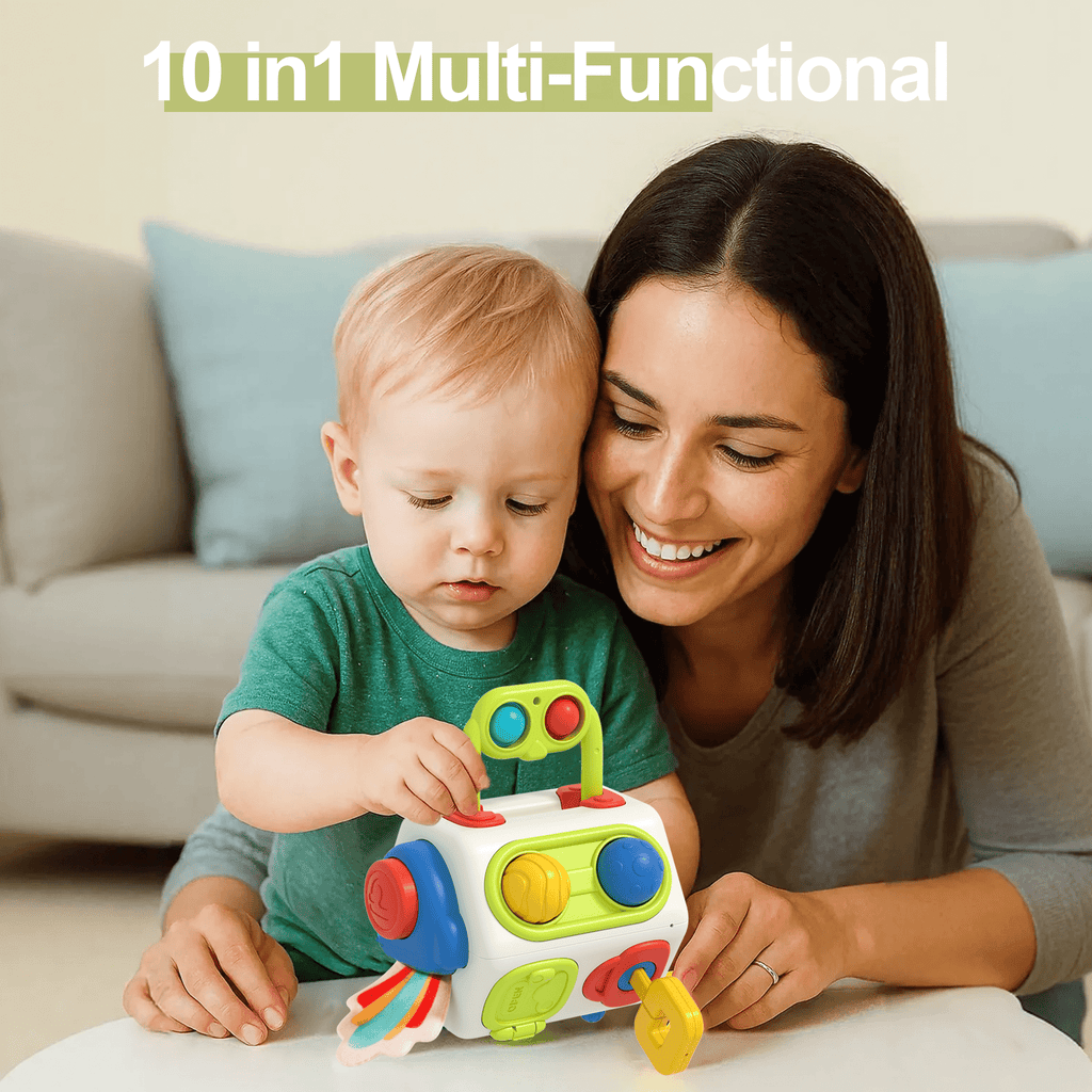 FRESHE Toddlers Toys, 10 in 1 Activity Cube, Montessori Toys for 1 Year Old, Multi-Functional Baby Sensory Toy, Learning Fine Motor Skills