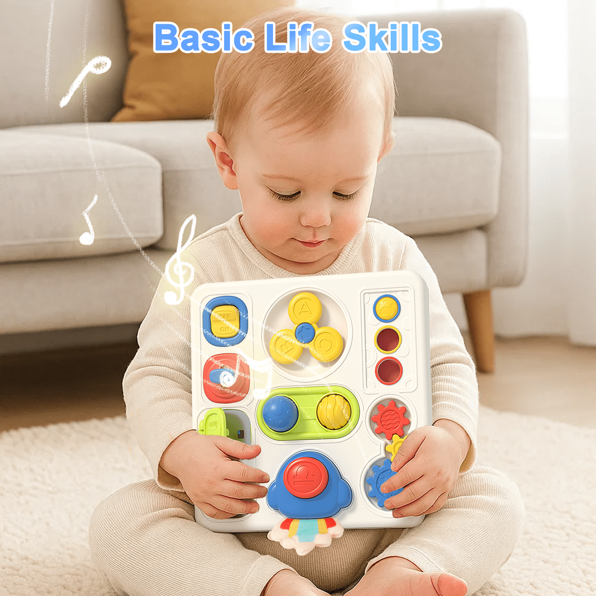 Busy Board for 1 Year Old, Toddler Toys Busy Board with Light & Music, Educational Toys for Learning Fine Motor Skills, Sensory Toy for Toddlers 1-3 Years Old