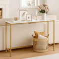 Dowellia Entryway Dresser, Faux Marble MDF Style Panel Sofa Table with Gold Border (Single, White Marble)