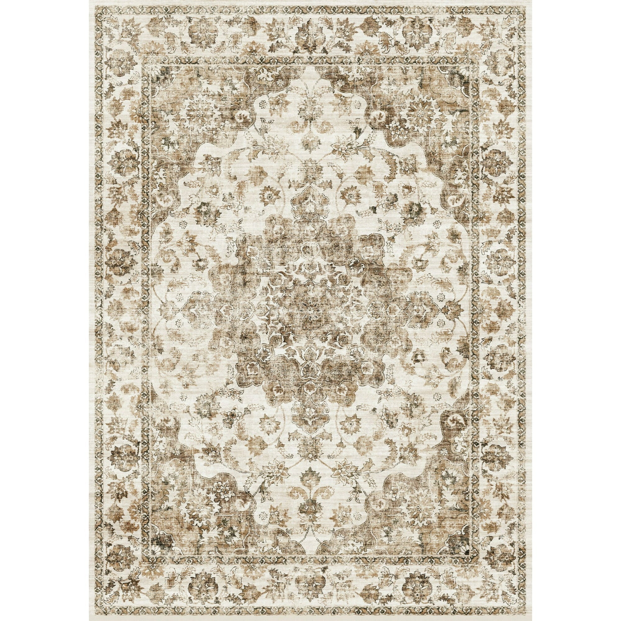 WIPONKEN 8x10 Area Rugs for Living Room Bedroom Dining Room Office Farmhouse, Machine Washable Non Slip Vintage Persia Rug Brown